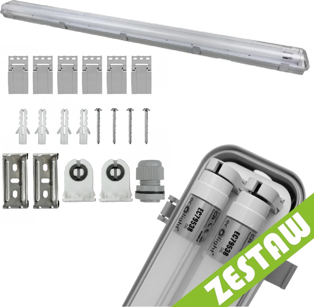 Sada hermetického svietidla LED žiarivky do garáže 120 cm povrchová montáž