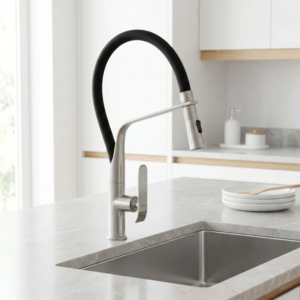 Rea Castor, kuchynská batéria flexibilná vysoká, brúsená oceľ, REA-B4322