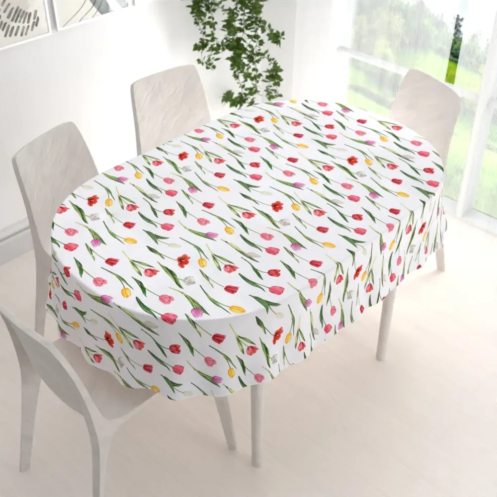 Biante Bavlnený oválny obrus Sandra SA-506 Tulipány na bielom 80x120 cm
