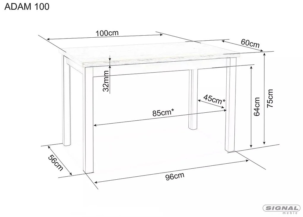 Jedálenský stôl Adam 100 cm biely/dub lancelot