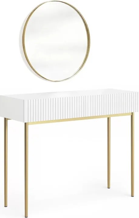Toaletný stolík Nicole so zrkadlom 60 cm - biely mat / zlaté nohy