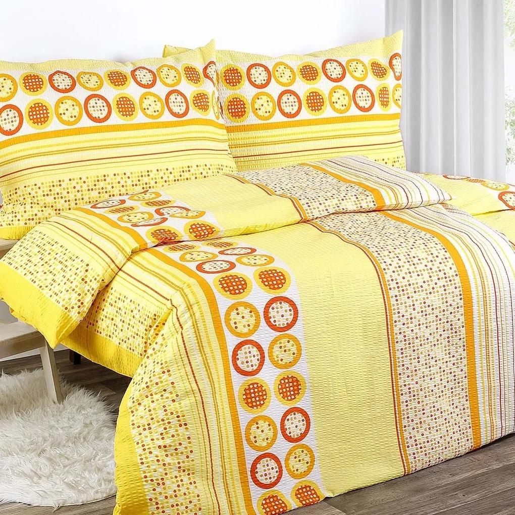 Goldea krepové posteľné obliečky - vzor 307 oranžové a žlté pruhy s krúžkami 140 x 220 a 70 x 90 cm