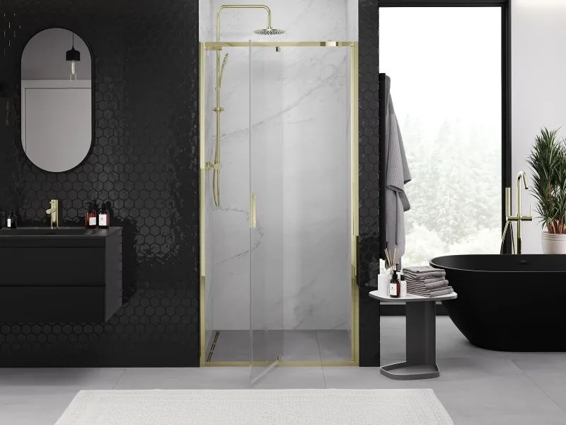 Mexen Exo, výklopné sprchové dvere 115 cm, číre sklo, zlatá, 819-115-000-50-00
