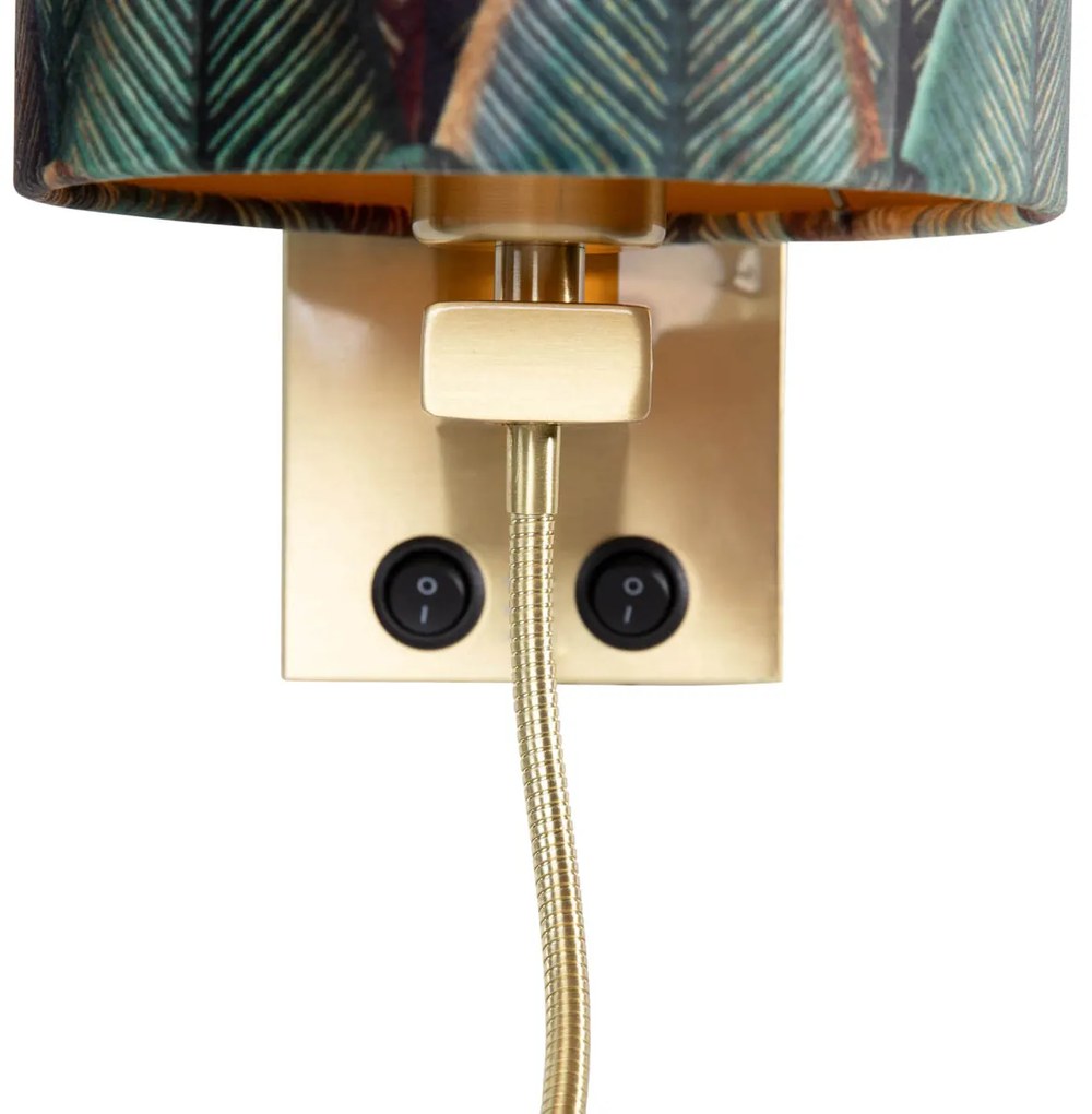 Nástenná lampa bronzová s velúrovým tienidlom s dizajnom listov a zlatým vnútorným priestorom - Brescia Combi