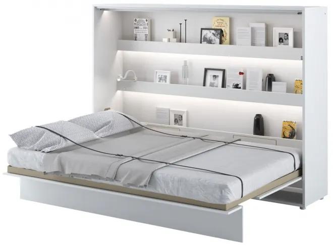 Horizontálna sklápacia posteľ s LED osvetlením políc a LED lampou 140x200 CELENA - biela