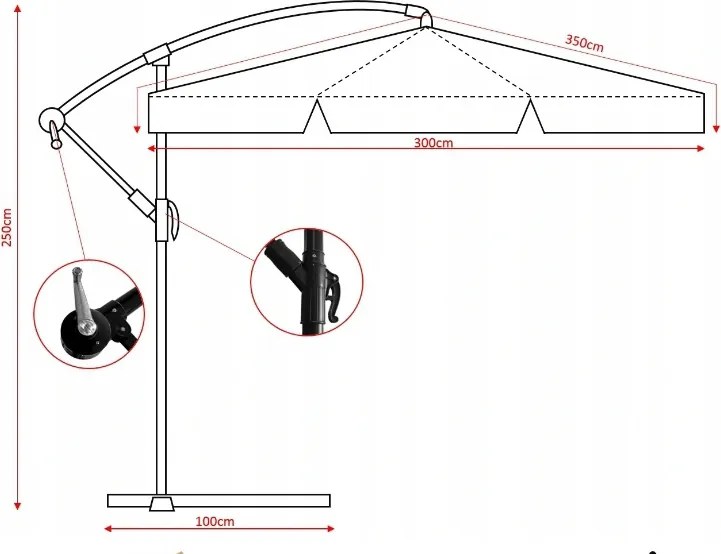 CH Zelený záhradný slnečník Banana s obalom+LED/3m