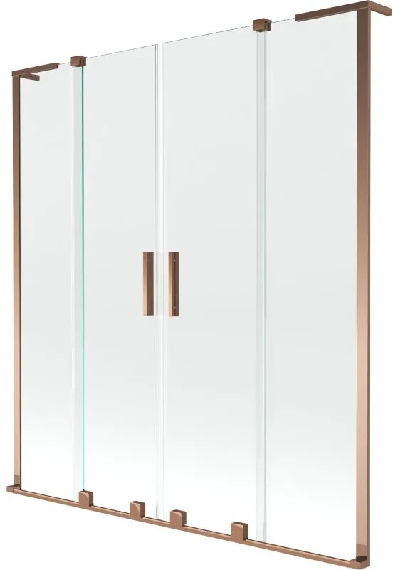 Mexen Velar L Duo, 2-krídlová posuvná vaňová zástena 150 x 150 cm, 8mm číre sklo, ružové zlato, 896-150-003-02-60