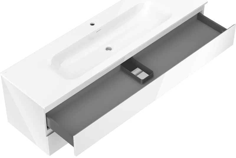 Mexen Orio, kúpeľňová skrinka 160 cm s umývadlom Vela, 2 zásuvky, biela lesklá, 91A10-16047-2-BFF00-W23M00