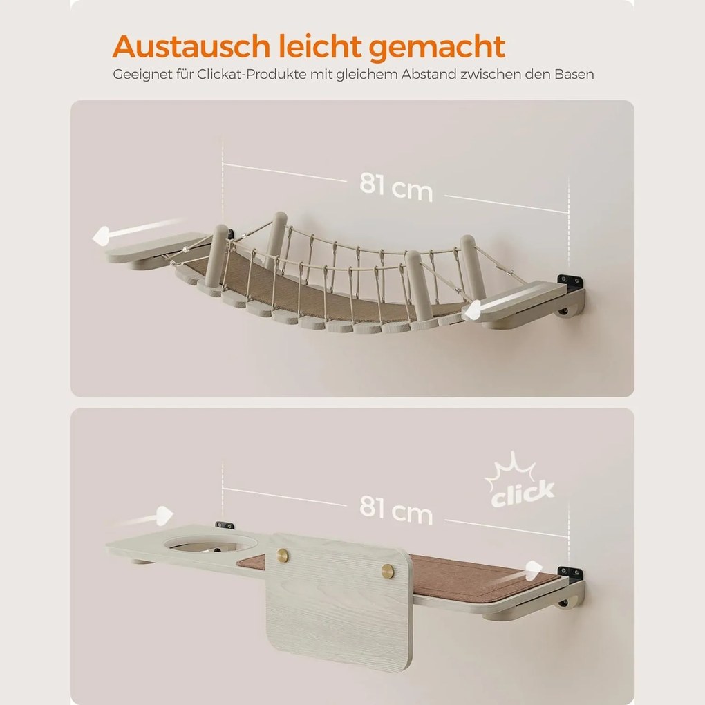 Feandrea Clickat nástenná polica, mostík pre mačky, nábytok na lezenie, hnedá farba
