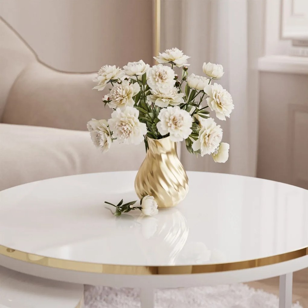 OKRÚHLY KONFERENČNÝ STOLÍK LEONARDO GLAM 2v1 BIELY LESK + ZLATÝ