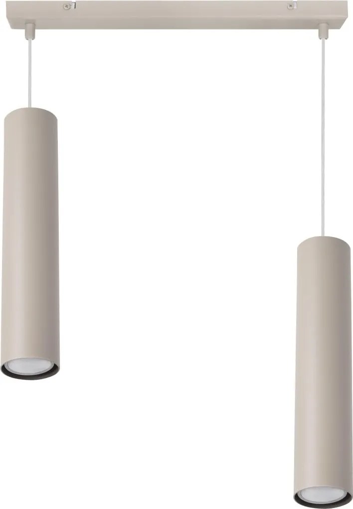 Závesné svietidlo Tuba, 2x béžové kovové tienidlo