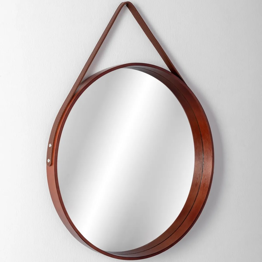 Okrúhle zrkadlo Loft 59 cm drevené hnedé