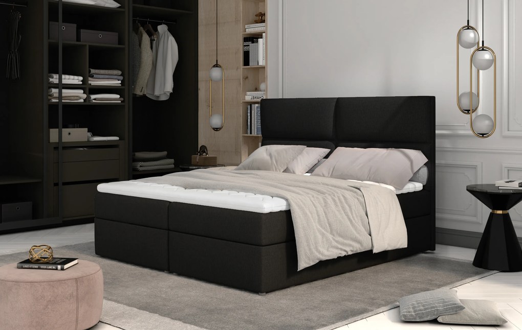 Rozšírená box spring posteľ Adam 200x185cm, čierna