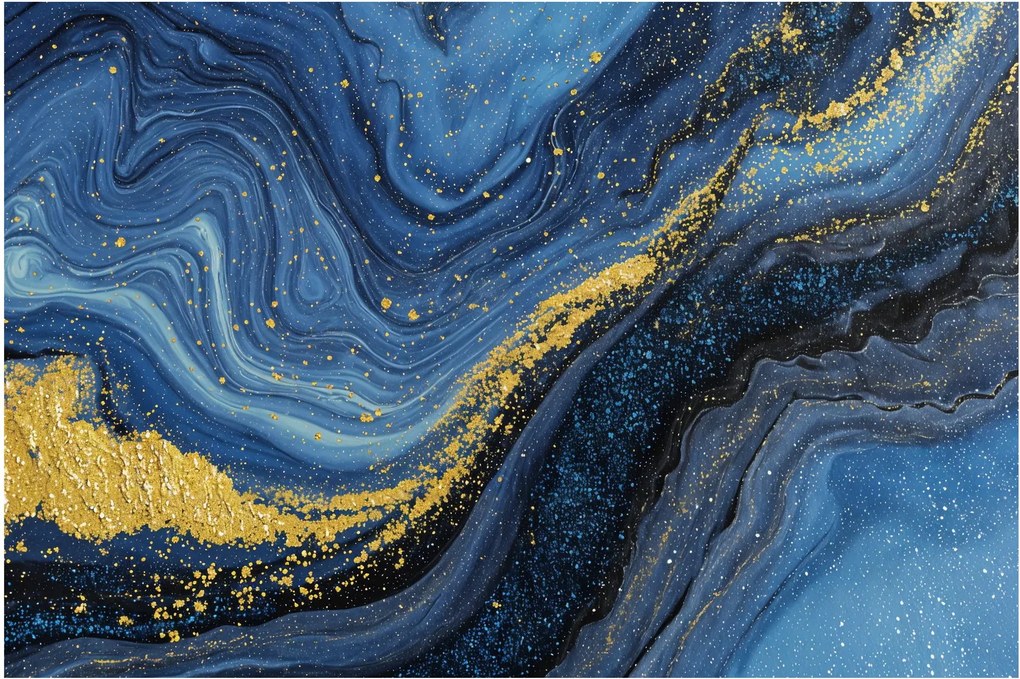 Obraz - Modro-zlatá abstrakcia (90x60 cm)