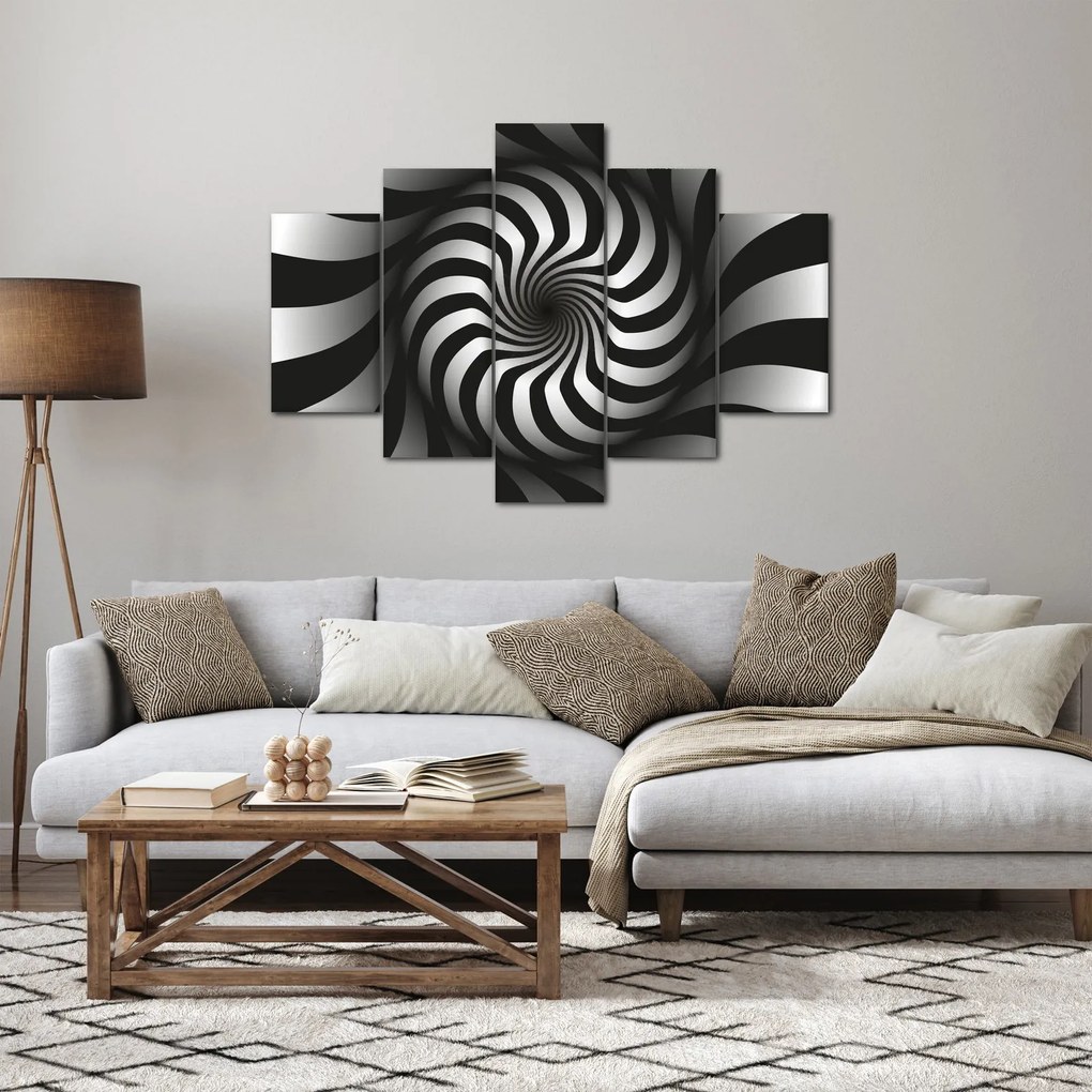 Abstraktný obraz čiernobiele špirály (150x105 cm)