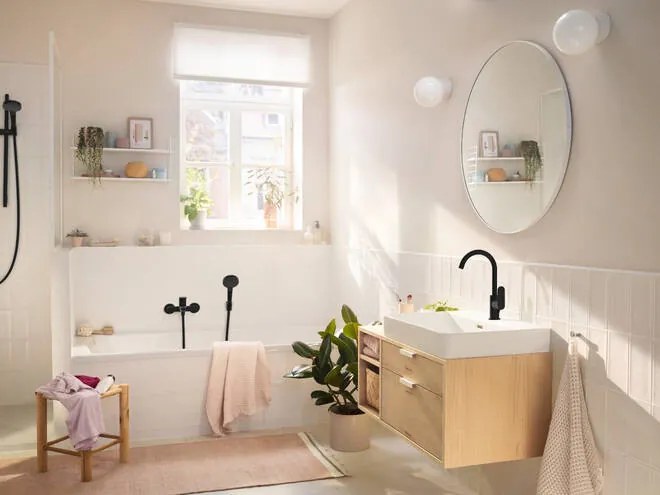 Hansgrohe Rebris S, páková vaňová batéria na stenu s 2 prietokmi, čierna matná, HAN-72443670