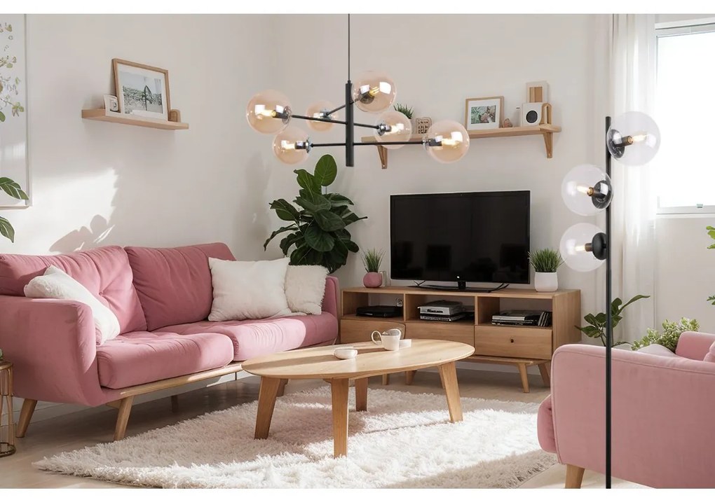 Stojacia lampa Paris, 3x číre sklenené tienidlo, B