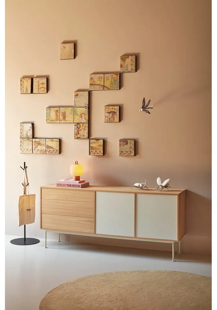 Krémovobiela komoda v dubovom dekore Teulat Yoko, šírka 180 cm