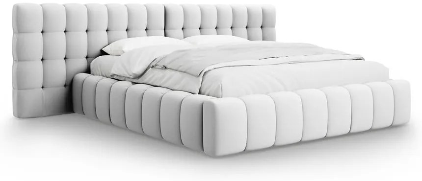 Svetlosivá čalúnená dvojlôžková posteľ s úložným priestorom a roštom 160x200 cm Mamaia – Micadoni Home