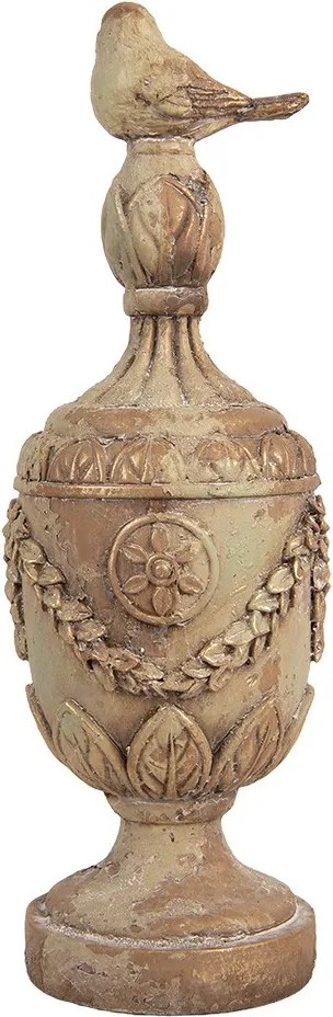 Rustikálna ozdobná váza / urnička s vtáčikom v provensálskom štýle – Ø 12*36 cm