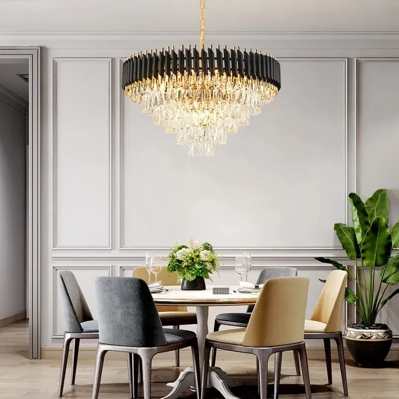 Toolight Toolight, stropná závesná krištáľová lampa 9xE14 APP1058-CP, čierna-zlatá, OSW-04400