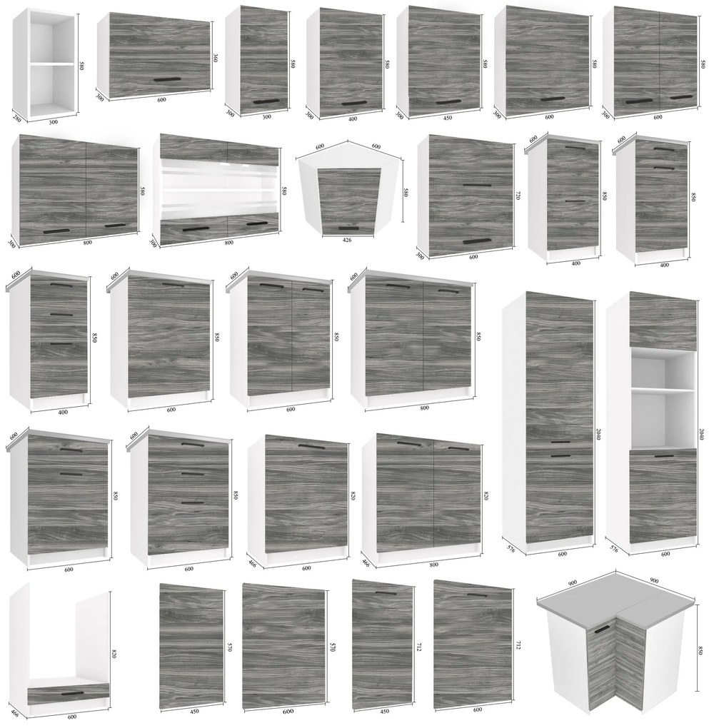 Kuchynská skrinka Belini spodná so zásuvkami 60 cm šedý antracit Glamour Wood s pracovnou doskou  TOR SDSZ1-60/0/WT/GW/0/B1