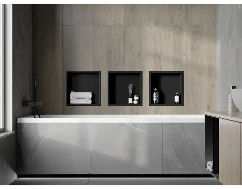 Mexen X-Wall-R, polička na zapustenie na obklad s golierom 30 x 30 cm, čierna matná, 1970303010