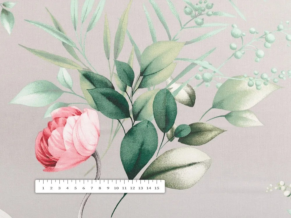 Biante Bavlnený oválny obrus Sandra SA-452 Ružové kvety na sivom 140x220 cm