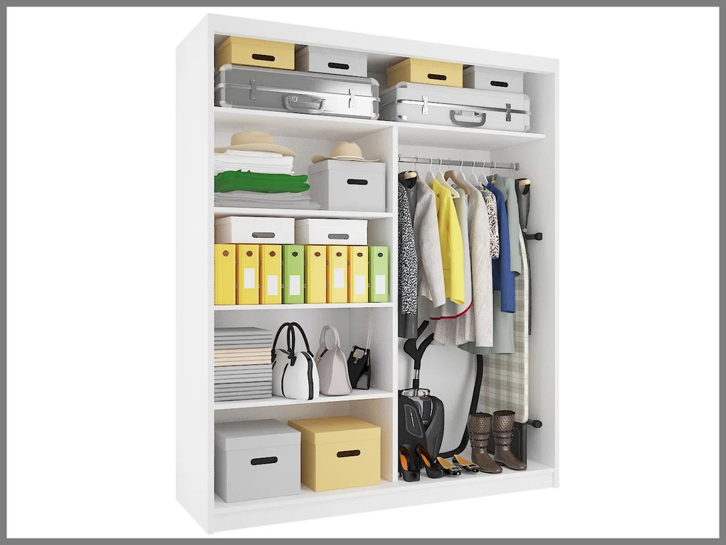 Šatníková skriňa 158 cm Belini čierny mat / biely mat s posuvnými dverami a zrkadlom ME SZP3/2/B/W/0/AL