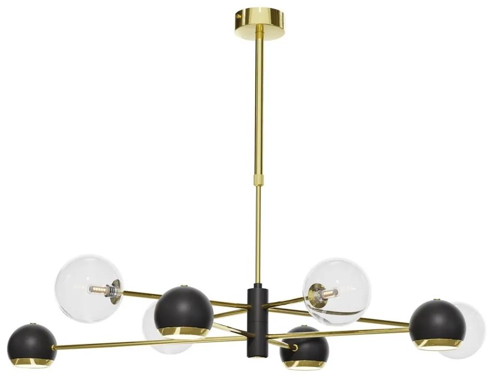 Jupiter 1973 - Luster na tyči MOKA 4xGU10/10W/230V + 4xG9/10W/230V zlatá/čierna/číra