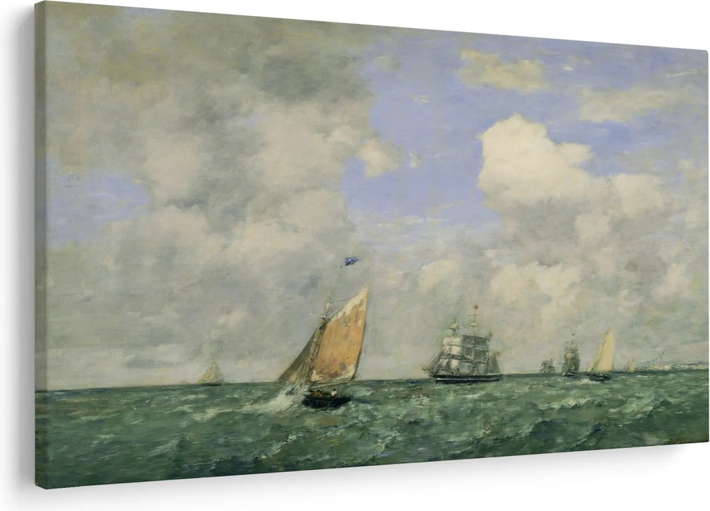 Obraz - Eugène Boudin, Ships and Sailing Boats Leaving Le Havre, reprodukcia (90x60 cm)