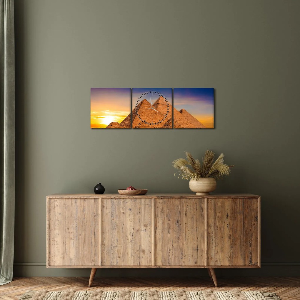 Obraz - Egyptské pyramídy (s hodinami) (90x30 cm)