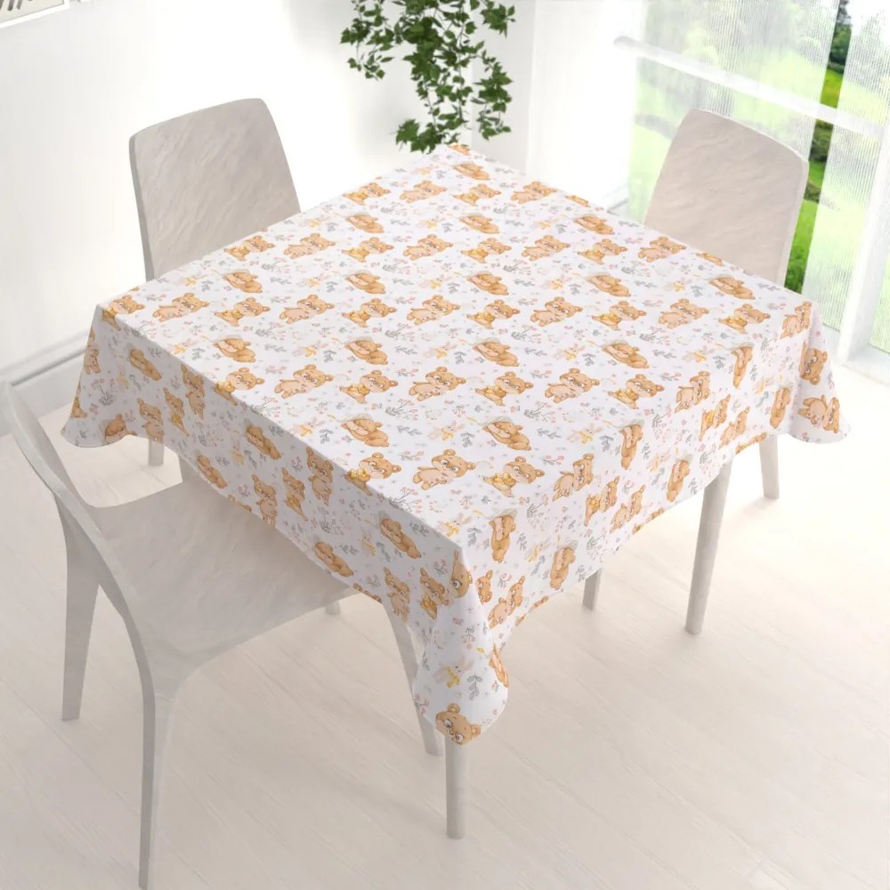 Biante Detský bavlnený štvorcový obrus Sandra SA-524 Roztomilí medvedíkovia na bielom 100x100 cm