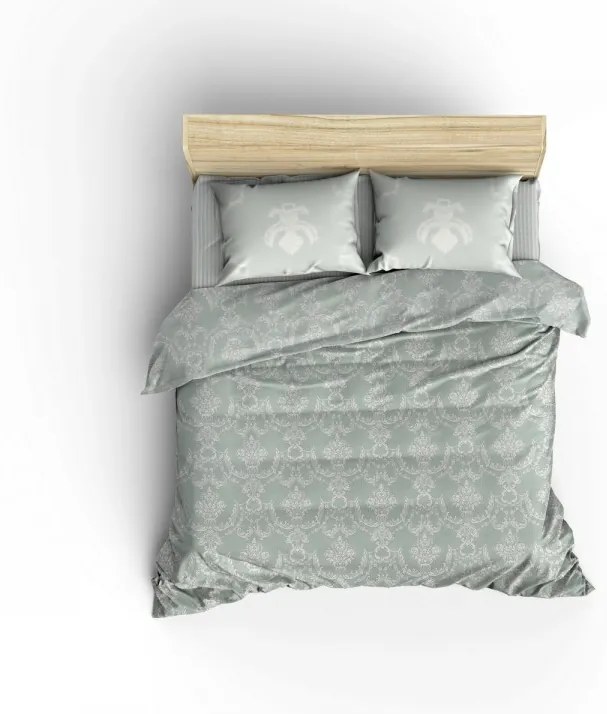 Bavlněný přehoz přes postel na dvoulůžko s povlaky na polštáře a prostěradlem Pure zelený