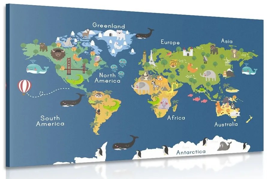 Obraz mapa sveta pre deti - 120x80