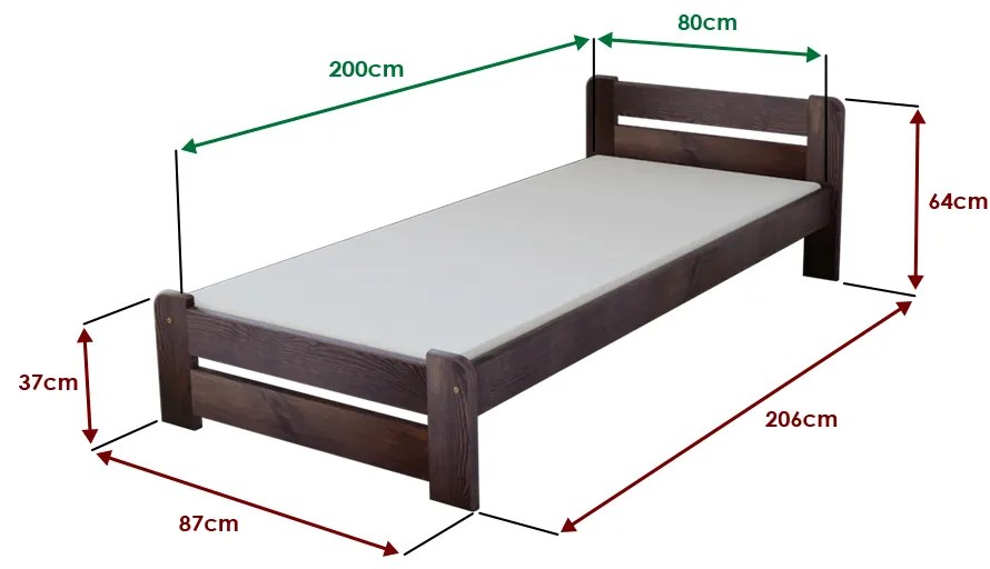 Posteľ Laura 80 x 200 cm, orech Rošt: S latkovým roštom, Matrac: Bez matraca