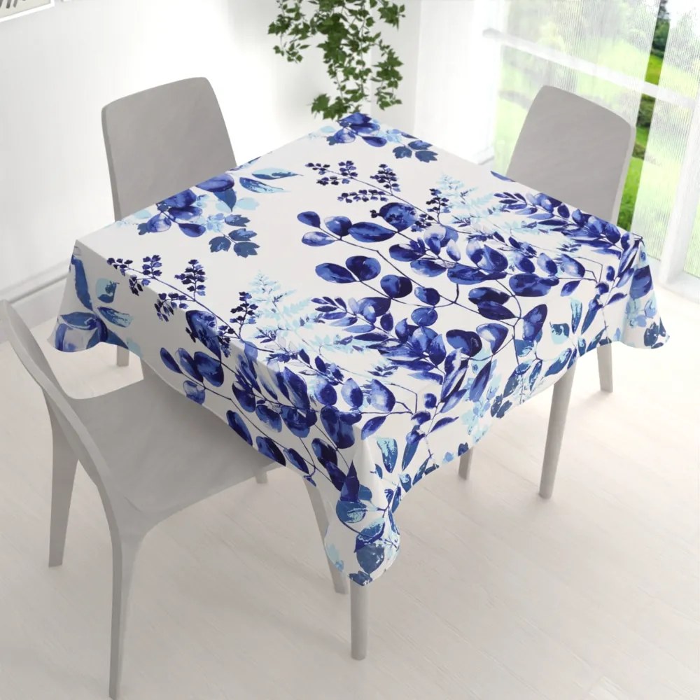 Biante Bavlnený štvorcový obrus Sandra SA-605 Modrý eukalyptus na bielom 80x80 cm