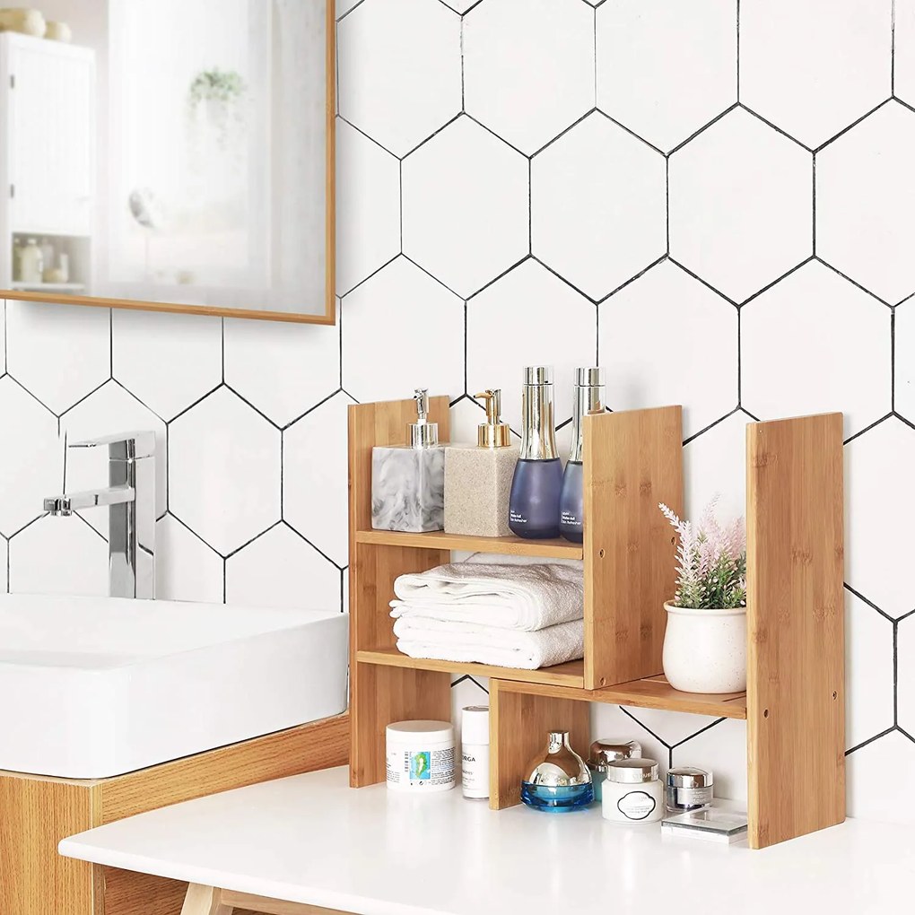 Stolný organizér, poličky, 3 prispôsobiteľné moduly, bambus