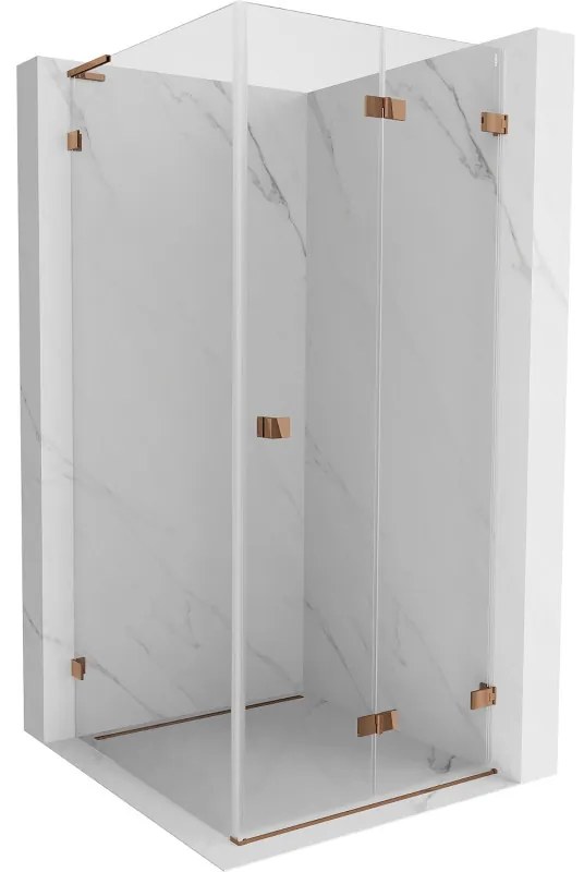 Mexen Lunar-F L, sprchový kút pravý 80 x 80 cm, 8mm číre sklo, profil ružové zlato, 836L-080-080-60-00-P