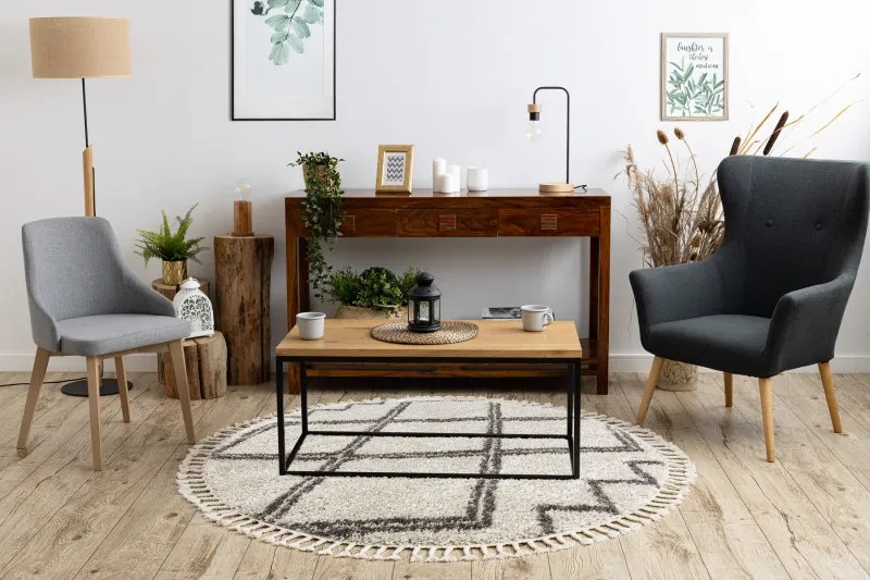 Kusový koberec Berber Asila cream and brown kruh, 160x160 (priemer) kruh, hnedá, obývacia izba, Dywany Łuszczów