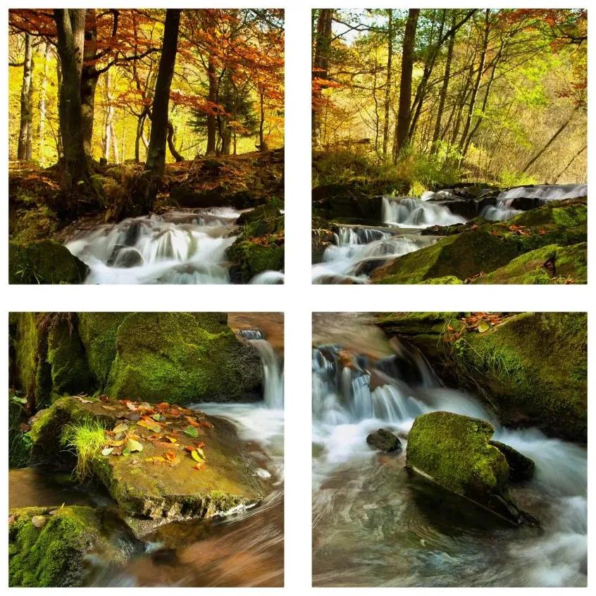 Manufakturer -  Štvordielny obraz Vodopád v jesennom lese
