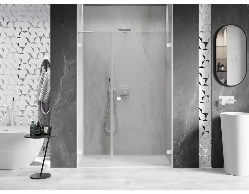 Mexen Lunar-B, L Otočné pravé sprchové dvere 130 cm, 8mm číre sklo, biely profil, 832SL-130-050-20-00-P