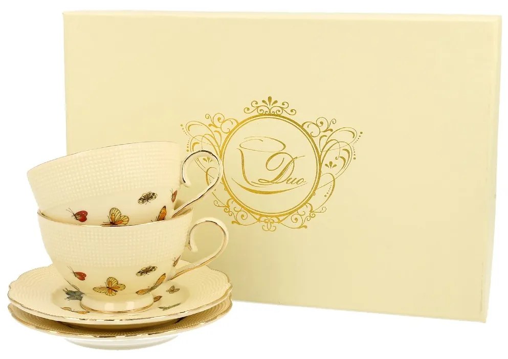 Duo Porcelánová šálka na nohe s podšálkou Ecru Butterflies 125 ml sada 2ks