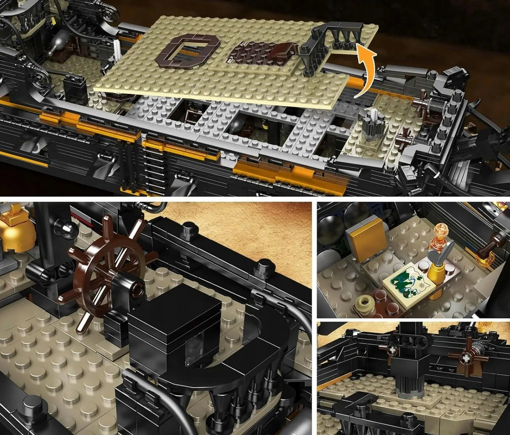 Čierna pirátska loď Mold King, sada stavebných kociek 3180 dielikov ZKL.13199