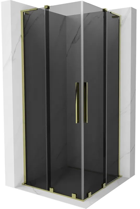 Mexen Velar L Duo, sprchový kút s posuvnými dverami 90 x 90 cm, 8mm šedé sklo, zlatá lesklá, 871-090-090-02-43-50