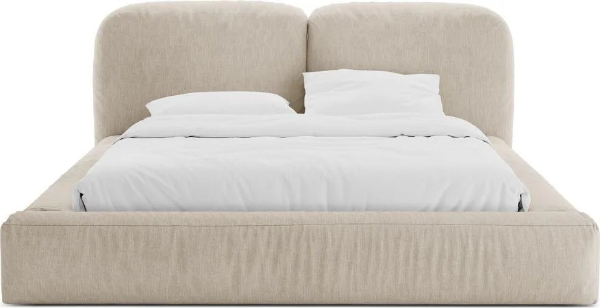 Béžová čalúnená dvojlôžková posteľ s úložným priestorom s roštom 160x200 cm Martina – Micadoni