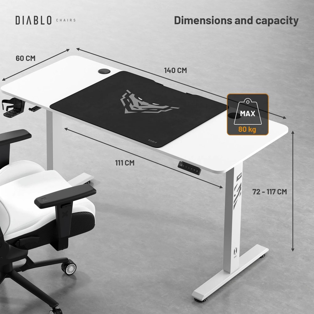 Stôl s nastaviteľnou výškou 140 cm biely: Diablo X-Tensio 1400