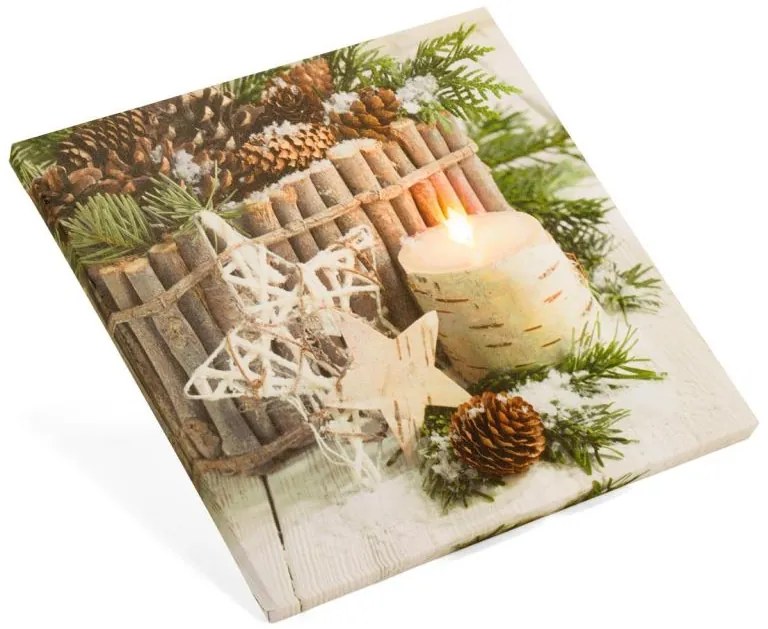 Nexos 86704 Nástenná maľba zimné zátišie, 1 LED, 30 x 30 cm