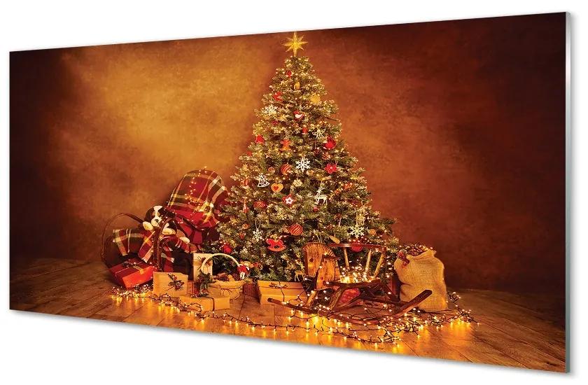 Sklenený obraz Vianočné osvetlenie dekorácie darčeky 120x60 cm