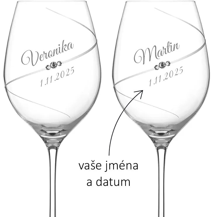 Dekorant Svadobné poháre na červené víno Silhouette City s kamínky Swarovski 470 ml 2KS